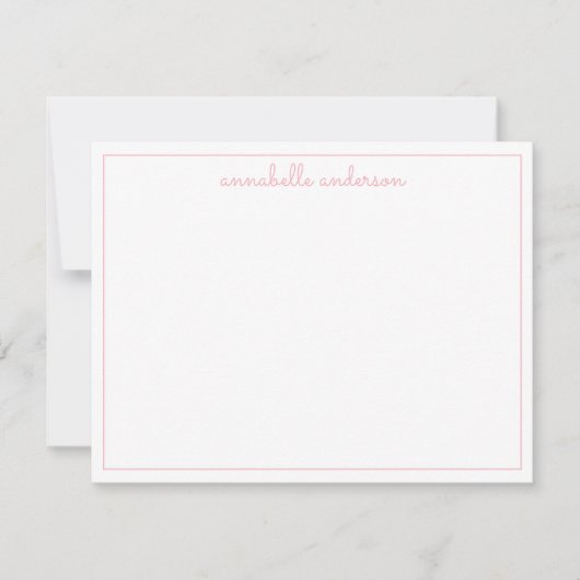 Chic Handwriting Blush Pink Girl Script Border Mitteilungskarte (Vorderseite)