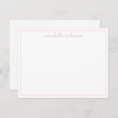 Chic Handwriting Blush Pink Girl Script Border Mitteilungskarte (Vorne/Hinten)