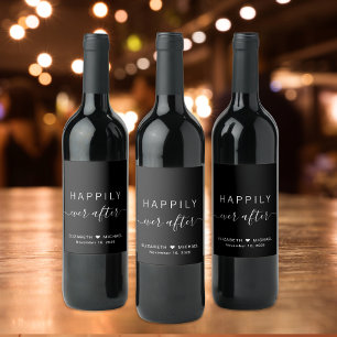 Chic Happily Ever After Schwarze Hochzeit Weinetikett