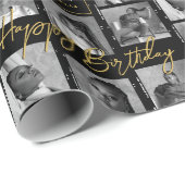 Chic Happy Birthday Foto Film Strip Black Gold Geschenkpapier (Rolleneckpunkt)