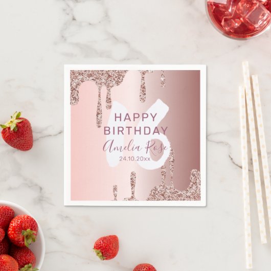 Chic Happy Birthday Rose Gold Glitzer Serviette (Beispiel)