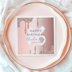 Chic Happy Birthday Rose Gold Glitzer Serviette