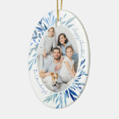 Chic Happy Hanukkah Family Foto Blue Keramik Ornament (Links)