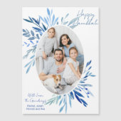 Chic Happy Hanukkah Family Foto Blue Magnet Card (Vorderseite)