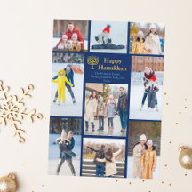 Chic Happy Hanukkah Family Photo Collage Blue Gold