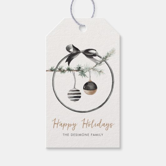 Chic Happy Holidays Black Gold Ornament Weihnachte Geschenkanhänger (Vorderseite)