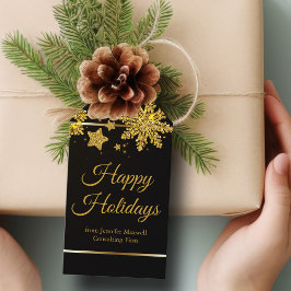 Chic Happy Holidays Black Gold Snowflake Custom Geschenkanhänger