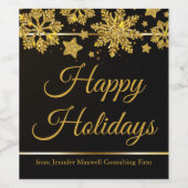 Chic Happy Holidays Black Gold Snowflake Custom Weinetikett (Einzelnes Label)