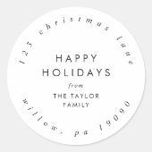 Chic Happy Holidays Circular Rücksendeadresse Runder Aufkleber (Vorderseite)