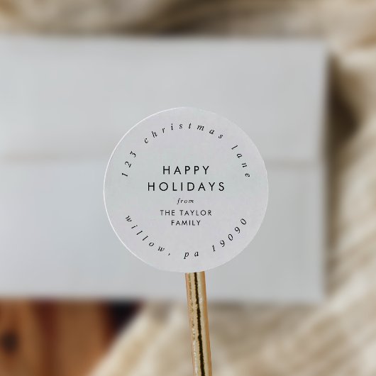 Chic Happy Holidays Circular Rücksendeadresse Runder Aufkleber