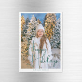 Chic Happy Holidays Green Script Foto Magnet Card