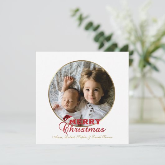 Chic Happy Holidays Script Poinsettia Monogram Einladung (Stehend Vorderseite)