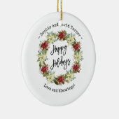 Chic Happy Holidays Script Poinsettia Monogram Keramik Ornament (Rechts)