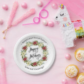 Chic Happy Holidays Script Poinsettia Monogram Pappteller (Party)