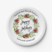 Chic Happy Holidays Script Poinsettia Monogram Pappteller (Vorderseite)
