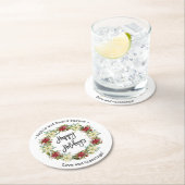 Chic Happy Holidays Script Poinsettia Monogram Runder Pappuntersetzer (Vor Ort)