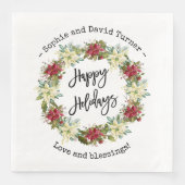 Chic Happy Holidays Script Poinsettia Monogram Serviette (Vorderseite)