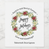 Chic Happy Holidays Script Poinsettia Monogram Weinetikett (Einzelnes Label)