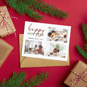 Chic Happy New Year Calligrafy Foto Holiday Postkarte