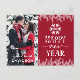 Chic Happy New Year Typografy White Pine Foto Einladungspostkarte