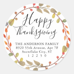 Chic Happy Thanksgiving Herbst Kämpfe Adresse Runder Aufkleber