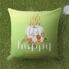 Chic Happy Thanksgiving Pumpkin Fall Floral Green Kissen