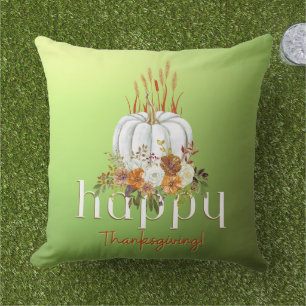 Chic Happy Thanksgiving Pumpkin Fall Floral Green Kissen