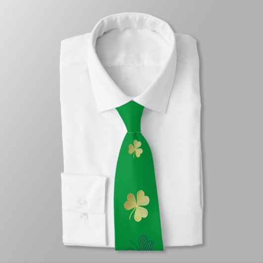 Chic Happy Viel Glück Gold Kleeblatt St Patrick's Krawatte (Gebunden)