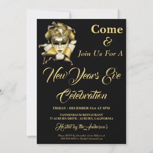 Chic Harlequin Silvester Einladung (Vorderseite)