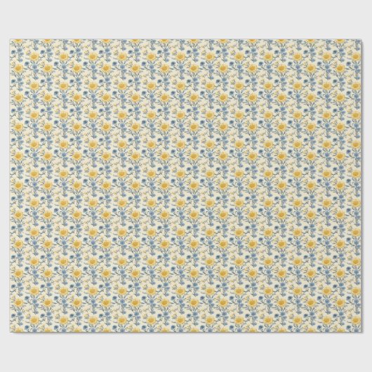 Chic Harmony: Lemon & Blue Floral Geschenkpapier (Flach)