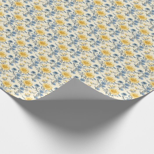 Chic Harmony: Lemon & Blue Floral Geschenkpapier (Ecke)