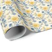 Chic Harmony: Lemon & Blue Floral Geschenkpapier (Rolleneckpunkt)