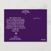 Chic Hatching Bald Lila Dinosaur Baby Dusche Postkarte (Rückseite)