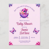 Chic Hatching bald Pink Dinosaur Baby Dusche Postc Postkarte (Vorderseite)