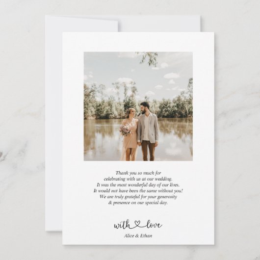 Chic Heart Calligraphy Foto Wedding Vielen Dank Dankeskarte (Rückseite)