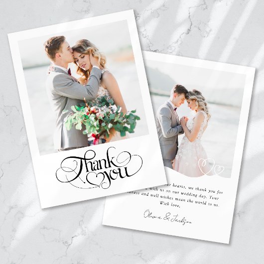 Chic Heart Calligraphy Modernes Foto Hochzeit Dankeskarte