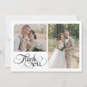Chic Heart Calligraphy Wedding Dankeskarte (Vorderseite)