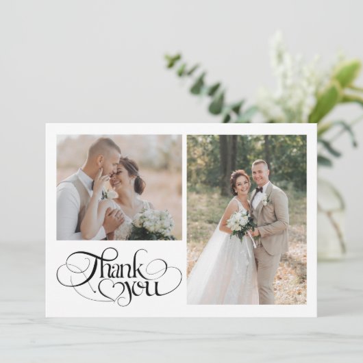 Chic Heart Calligraphy Wedding Dankeskarte (Stehend Vorderseite)