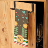 Chic Heart Floral Muster Brown Monogram Initial Geschirrtuch