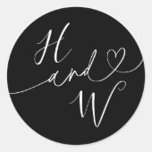 Chic Heart Initials Wedding Label Invitation Seals Runder Aufkleber (Vorderseite)