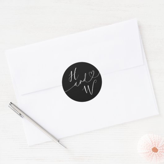Chic Heart Initials Wedding Label Invitation Seals Runder Aufkleber (Umschlag)