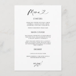 Chic Heart Menu Card Minimal Reception Dining Menükarte