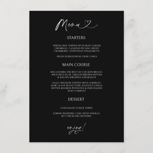 Chic Heart Menu Card Minimal Reception Dining Menükarte (Vorderseite)