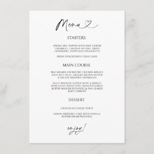 Chic Heart Menükarte Minimale Empfangs-Dining