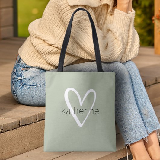 Chic Heart Personalisiert Sage Green Tasche