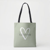 Chic Heart Personalisiert Sage Green Tasche (Vorderseite)