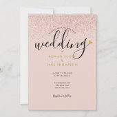 Chic Heart Rose Gold Glitzer Foto Hochzeit Einladung (Vorderseite)