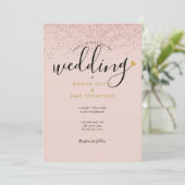 Chic Heart Rose Gold Glitzer Foto Hochzeit Einladung (Stehend Vorderseite)