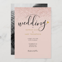 Chic Heart Rose Gold Glitzer Foto Hochzeit Einladung