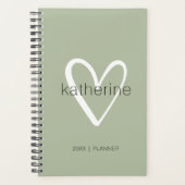 Chic Heart Sage Green Weekly Monatsblindheit Planer (Vorderseite)